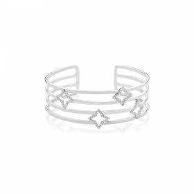 Bracelete Quatro Fileiras com Estrelas Brancas Folheado a Ródio