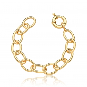 Pulseira com Elos Ovais Lisos e Fecho Boia Folheada a Ouro