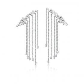 Brinco Ear Cuff com Pontos de Luz e Franjas Folheado a Ródio