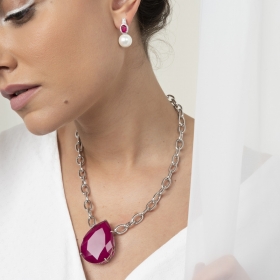 Corrente com Cristal em Gota Fusion Marsala Folheada a Ródio