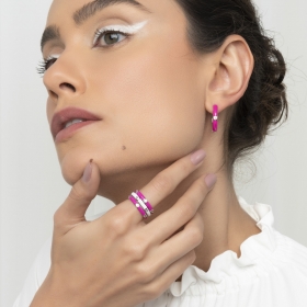 Anel Esmaltado Branco com Pontos de Luz Folheado a Ródio