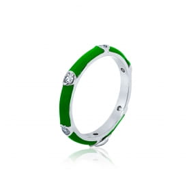 Anel Esmaltado na Cor Verde Folheado a Ródio