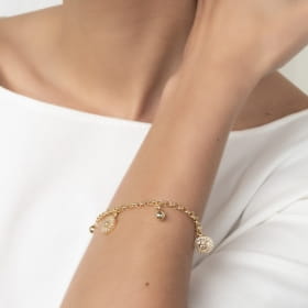 Pulseira Pingente Redondos e Zircônias Baguetes Folheada a Ouro