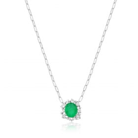 Corrente com Pingente Cristal Oval Esmeralda Folheada a Ródio