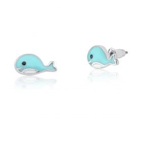 Brinco Kids de Baleia Esmaltado Azul Prata Rodinada