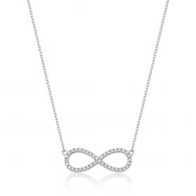 Conjunto Brinco e Corrente com Pingente Infinito Prata Rodinada