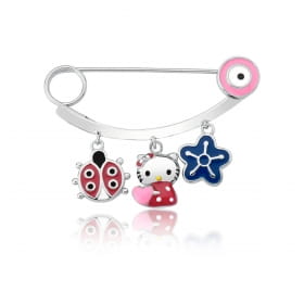 Broche Alfinete Kids com Pingentes Diversos Prata Rodinada