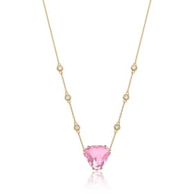 Corrente com Pingente Cristal Triangular Rosa Folheada a Ouro