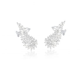 Brinco Ear Cuff Asa e Zircônias Navetes Brancas Folheado a Ródio