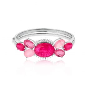 Bracelete com Cristais Ovais Fusion Cor Rosa Folheado a Ródio