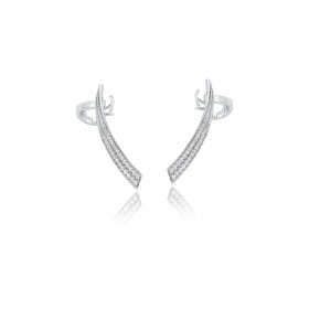 Brinco Ear Cuff Curvo com Zircônias Brancas Folheado a Ródio