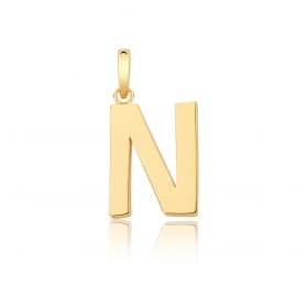 Pingente Letra "N" Liso com Fecho Folheado a Ouro