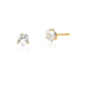 Kit Três Pares de Brincos Cristal Coração Branco Folheado a Ouro