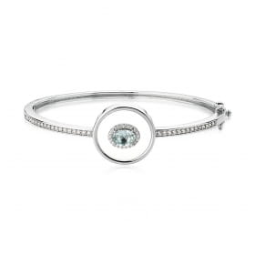 Bracelete com Cristal Oval Água Marinha Folheado a Ródio