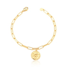 Pulseira com Pingente de Moeda Lisa Folheada a Ouro