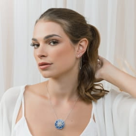 Corrente com Pingente Redondo e Estrela Azul Folheada a Ródio