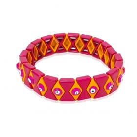 Pulseira Bijuteria em Acrílico Rosa Trabalhada com Olhos Gregos