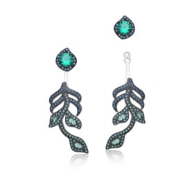 Brinco Ear Jacket Folha Cravejado com Zircônias Banhado a Ródio