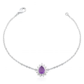 Pulseira com Pingente Gota na Cor Ametista Banhada a Ródio