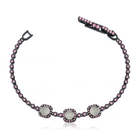 Pulseira com Cristais Rosas Banhada a Ródio Negro