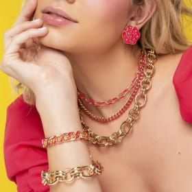Pulseira Duas Voltas com Elos Lisos Banhada a Ouro