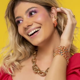 Colar com Elos Trançados e Lisos Banhado a Ouro