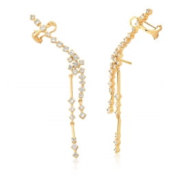 Brinco Ear Cuff Pêndulo com Zircônias Brancas Banhado a Ouro