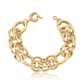 Pulseira Duas Voltas com Elos Lisos Banhada a Ouro