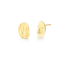 Brinco Oval Trabalhado e Liso Banhado a Ouro