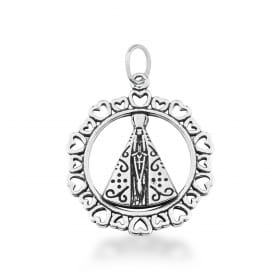 Pingente Redondo Nossa Senhora Aparecida Prata Envelhecida