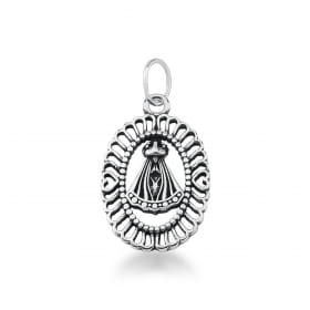 Pingente Oval Imagem Nossa Senhora Aparecida Prata Envelhecida