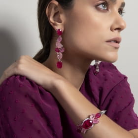 Bracelete com Cristais Ovais Fusion Cor Rosa Folheado a Ródio