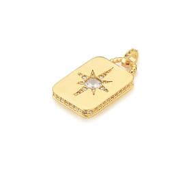 Pingente Retangular com Estrela Branca Banhado a Ouro