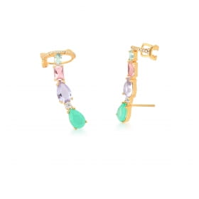 Brinco Ear Cuff com Cristais Coloridos Banhado a Ouro
