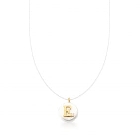 Corrente com Fio de Silicone Pingente Letra "E" Banhada a Ouro