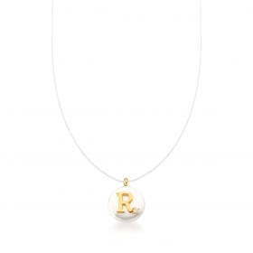 Corrente com Fio de Silicone Pingente Letra "R" Banhada a Ouro
