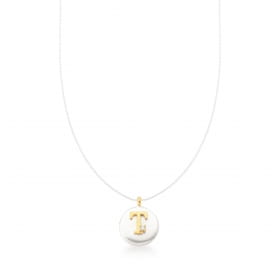 Corrente com Fio de Silicone Pingente Letra "T" Banhada a Ouro