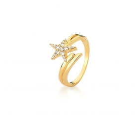 Anel com Estrela Branca Banhado a Ouro