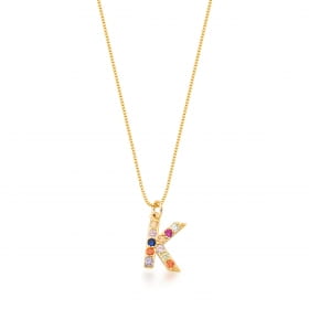 Corrente com Pingente Letra "K" Colorido Banhada a Ouro