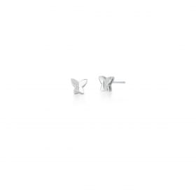 Conjunto Brinco e Pingente de Borboleta Branco Prata Rodinada