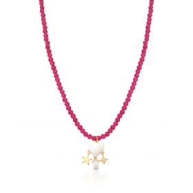 Colar Cristais Búlgaros Pink Pingente Coração Banhado a Ouro