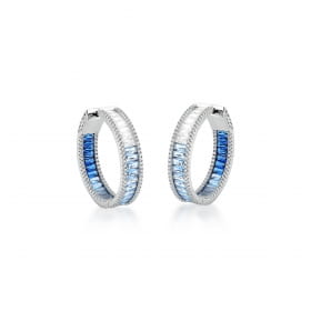 Argola com Cristais Retangulares Azul Banhada a Ródio