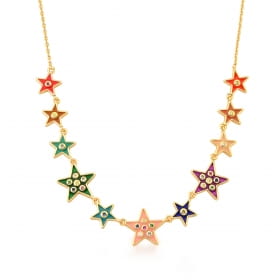 Choker com Pingentes de Estrelas Coloridos Banhada a Ouro