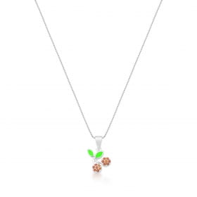 Conjunto Kids Brinco e Corrente com Pingente Cereja Prata Lisa