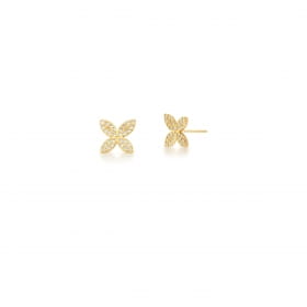 Conjunto Brinco e Corrente com Pingente Flor Banhada a Ouro