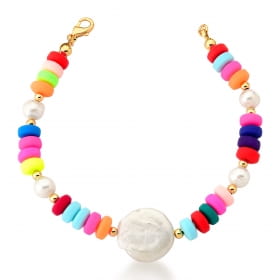 Pulseira com Stoppers de Silicone e Pérola Banhada a Ouro