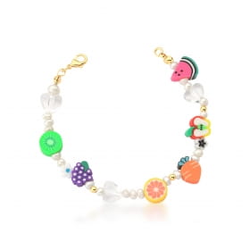 Pulseira com Pingentes de Frutas Diversos Banhada a Ouro