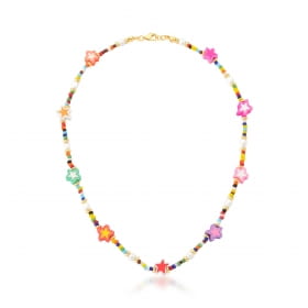 Colar com Pingentes de Estrelas Coloridas Banhado a Ouro