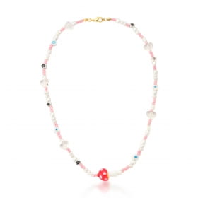 Colar com Pingente de Cogumelo e Flores Banhado a Ouro