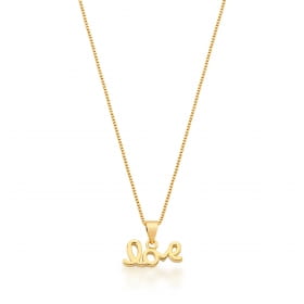 Conjunto Brinco e Corrente com Pingente Love Banhado a Ouro